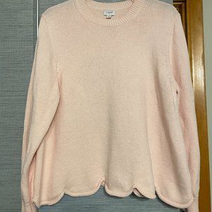 J. Crew 100% Cotton Pale Pink Crew Neck Sweater with Scalloped Bottom